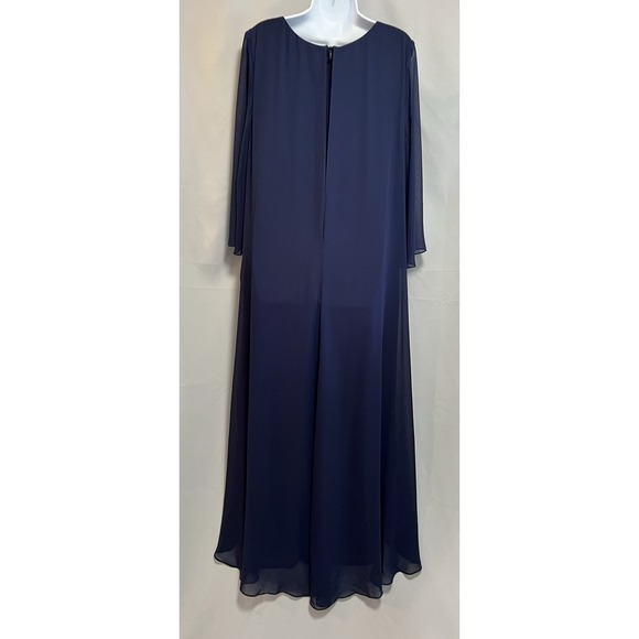 Marina Chiffon Jumpsuit: Embellished Keyhole, Boat Neck, 3/4 Sleeves, Sz 14 Blue - Picture 4 of 16